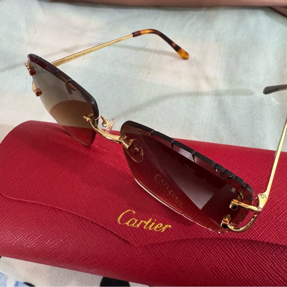Cartier Brown Gold-Plated Frame Rectangular Sungl… - image 6